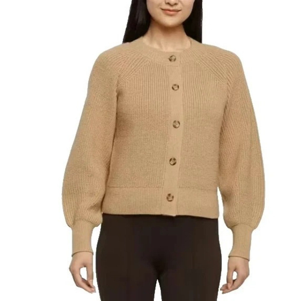Banana Republic Button Front Cardigan Women Button Ribbed, Tan, XL, New